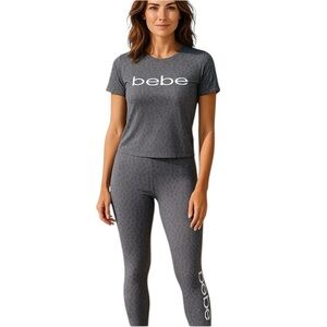 BeBe SPORT 2 Piece Printed Leggings Set Grey Animal Print Size Large Casual NWT